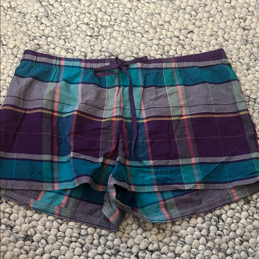 Life Is Good Purple and Teal Plaid Shorts